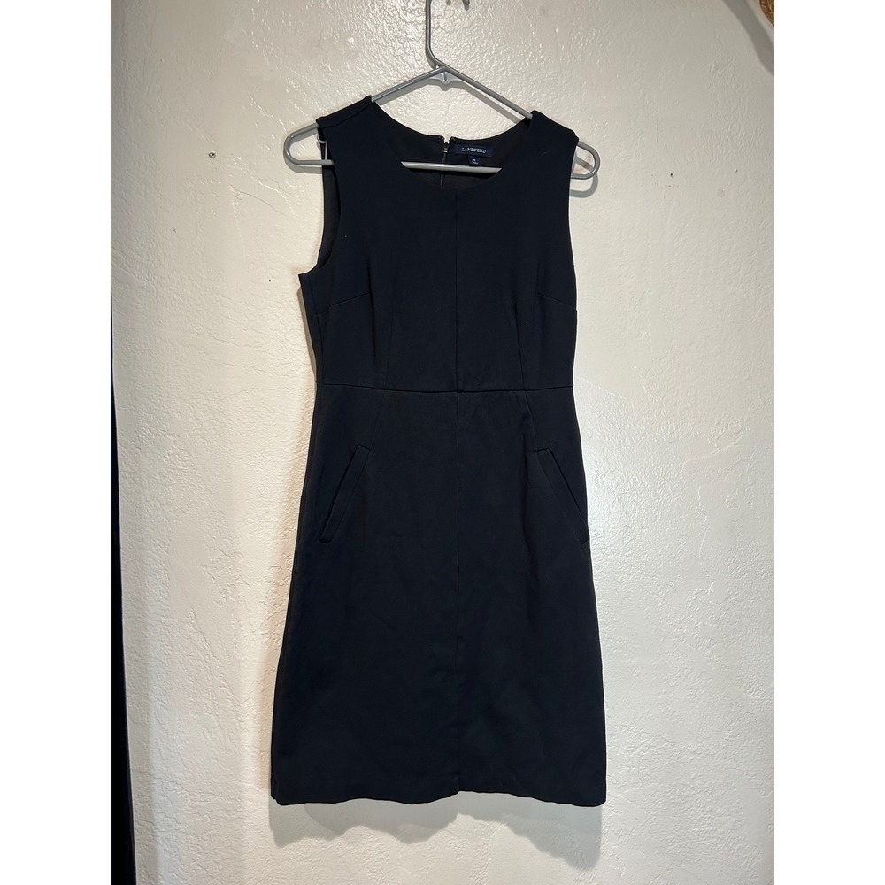 Lands End Womens Black Sleeveless Ponte Knit Sheath Dress‎ Size 6 Pocket Career